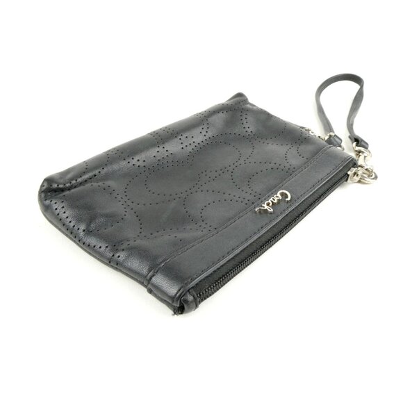 Coach Signature Perforated Dark Gray Leather Wristlet - Picture 4 of 12
